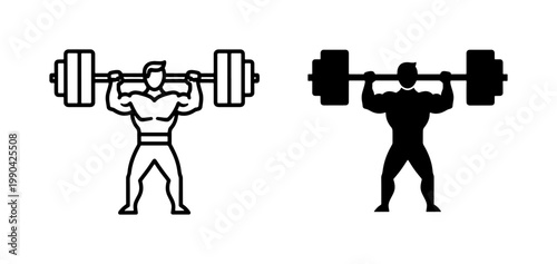 Strong Bodybuilder Lifting Heavy Barbell Icon Set