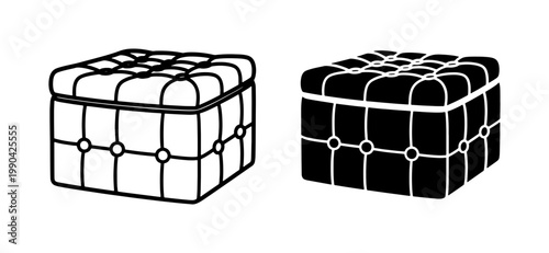 Tufted Ottoman Pouf Furniture Line Art and Silhouette Icons