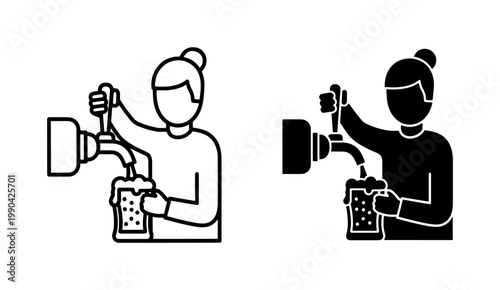 Bartender Pouring Draft Beer From Tap Icon