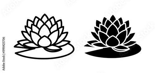 Lotus Flower Silhouette and Outline Vector Icons