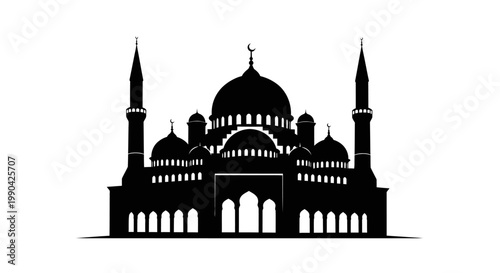 EID -UL ADHA Mosque silhouette, Islamic architecture, black icon, vector illustration, religious building vector