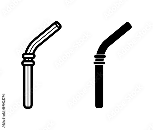 Flexible drinking straw icon set in outline and solid style