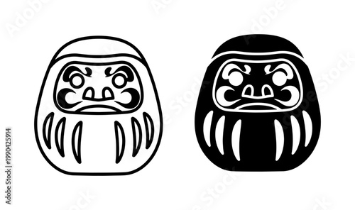Japanese Daruma Doll Vector Icon Set