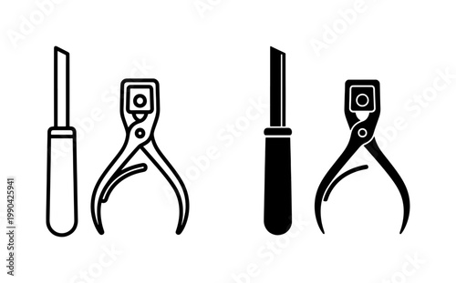 Leather Craft Hole Punch and Skiving Knife Icon Set