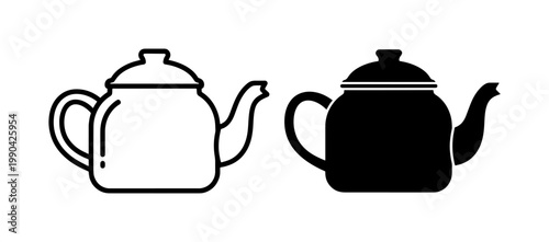 Teapot outline and silhouette vector icons