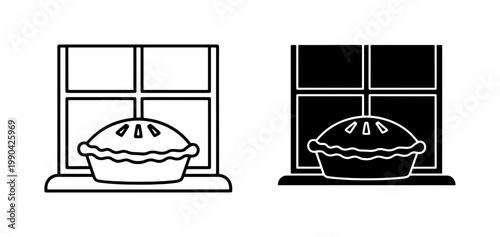 Fresh Baked Pie Cooling on a Window Sill Icon Set