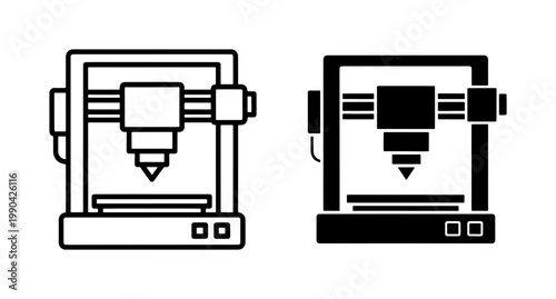 3D Printer Icon Set for Additive Manufacturing Technology