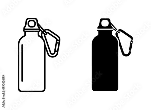Reusable Sport Water Bottle Icon Set with Carabiner