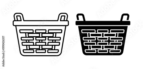 Woven Wicker Basket Icon Set with Handles