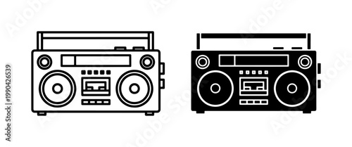 Retro Boombox Line and Silhouette Icon Set