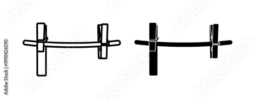 Clothespins on Rope Line Icon Set