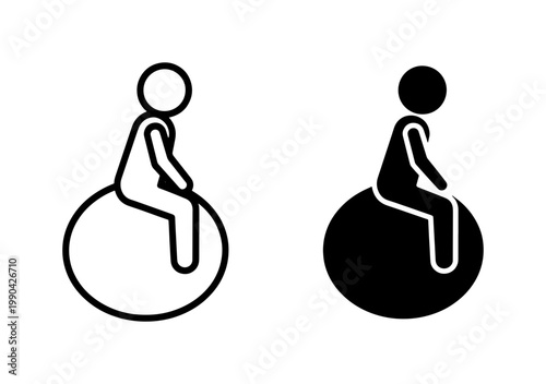 Person sitting on fitness ball icon set