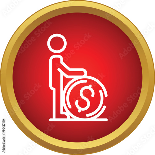 Person icon standing next to a large dollar coin, representing finance and banking
