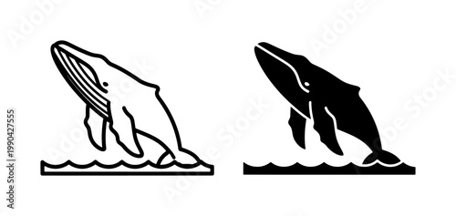 Humpback Whale Breaching Water Minimalist Icon Set