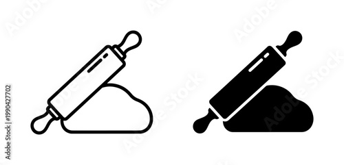 Rolling pin and dough line icon set for bakery design