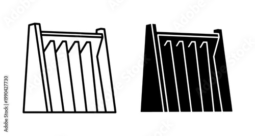 Hydroelectric Dam Icon Set in Black and White Outline