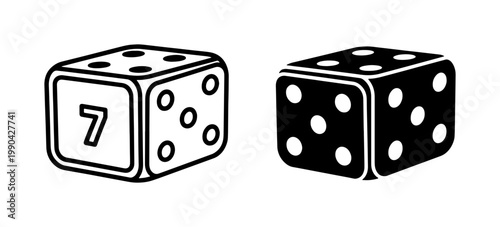 Black and White Dice Vector Icons with Number Seven