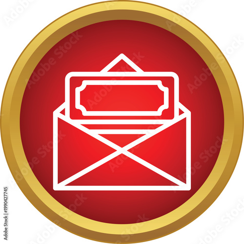 Envelope receiving a money bill on a red background with a gold border