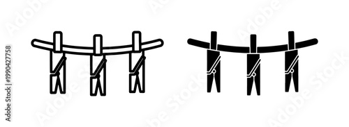 Clothespins on Line Icon Set