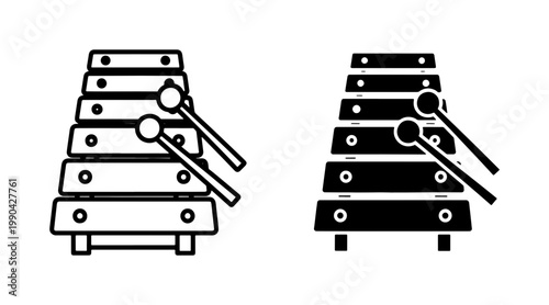 Xylophone musical instrument icon with mallets in black and white