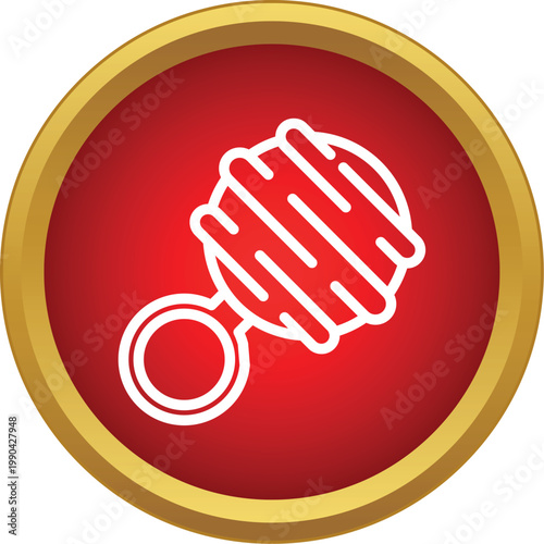 Baby rattle icon on a red button representing play and infancy