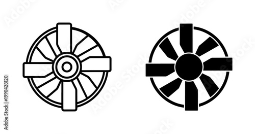 Industrial Cooling Fan Icon Set in Outline and Glyph Style