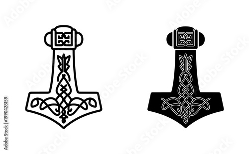Viking Mjolnir Hammer Icon with Celtic Knot Ornament