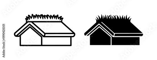 Traditional Sod Roof House Icon Set