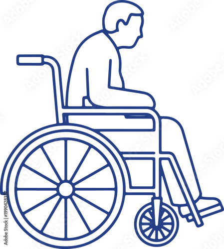 Man in wheelchair symbolizing disability and mobility challenges for people needing assistive devices.