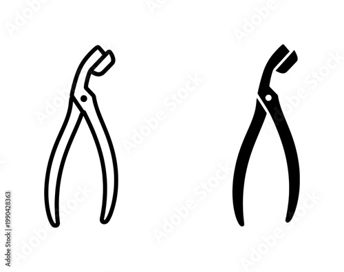 Dental Extraction Forceps Line and Silhouette Icon Set