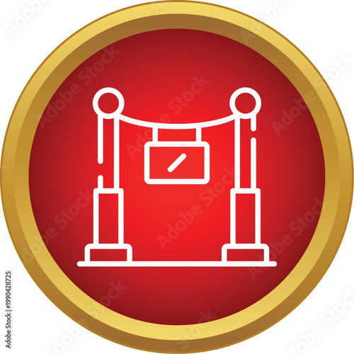 Museum barrier preventing access to an exhibition area, displayed in a red circle with a gold frame