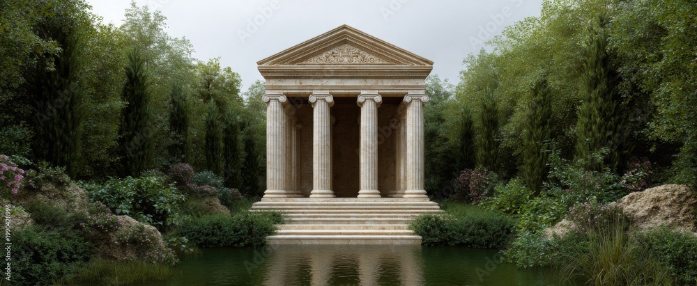 Fototapeta premium charming secluded roman-style sanctuary crafted from light beige rock