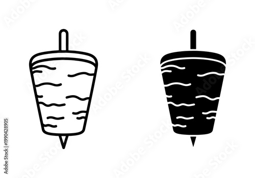 Doner Kebab Meat Skewer Line and Silhouette Icon Set