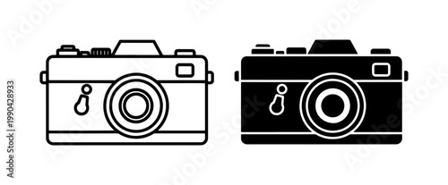 Retro Photo Camera Line and Glyph Icon Set