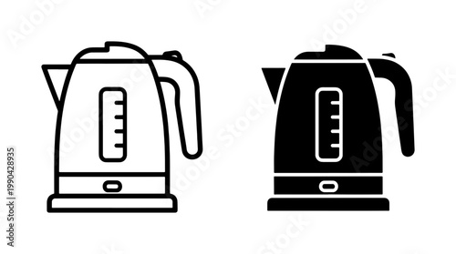 Electric kettle icon set in outline and solid style