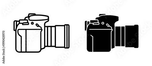 Digital SLR Camera Outline and Silhouette Vector Icons