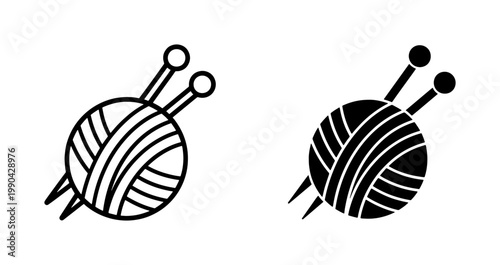 Knitting yarn ball with needles icon set