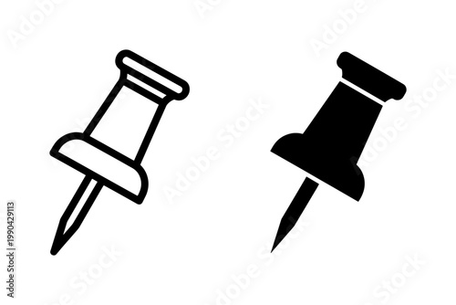 Push Pin Icon Set in Outline and Solid Black Style