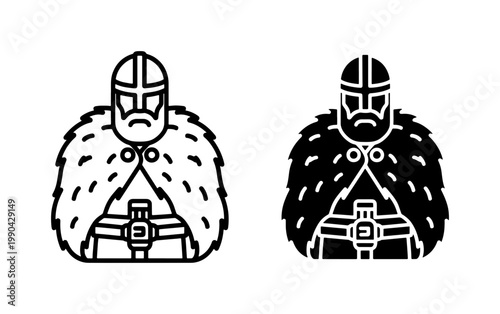 Viking warrior icon wearing fur cloak and helmet