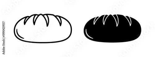 Bread loaf icon set in outline and solid black style