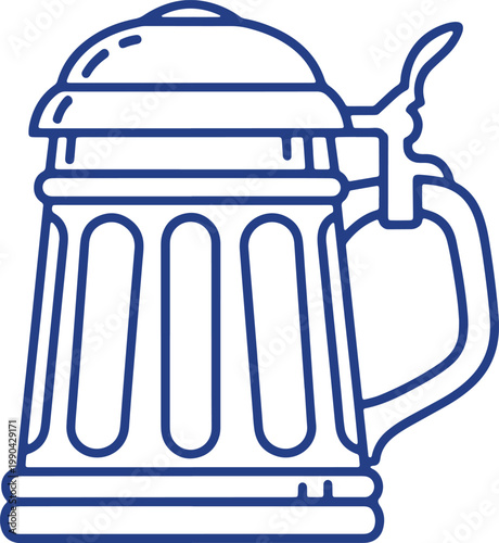Beer stein with lid line art traditional German drink container for Oktoberfest festival collectible souvenir.