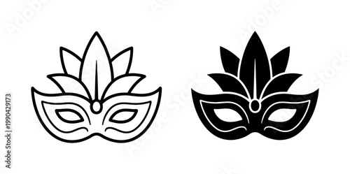 Carnival Masquerade Mask Icon Set with Feathers