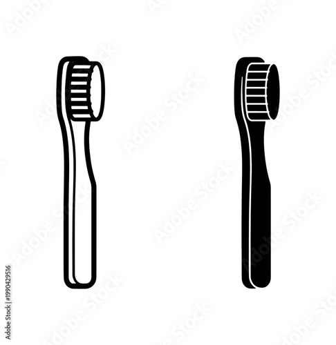 Black and white toothbrush icon set for dental hygiene