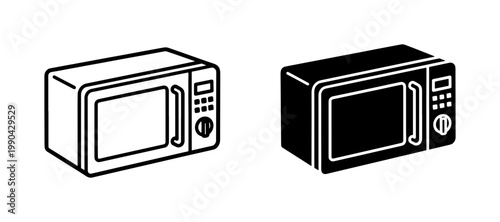 Microwave oven line and solid icon set