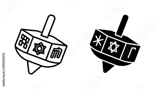 Hanukkah Dreidel Icon Set with Hebrew Letters