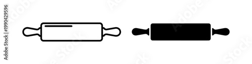Rolling pin outline and silhouette kitchen icons