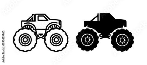 Monster Truck Outline and Silhouette Vector Icons