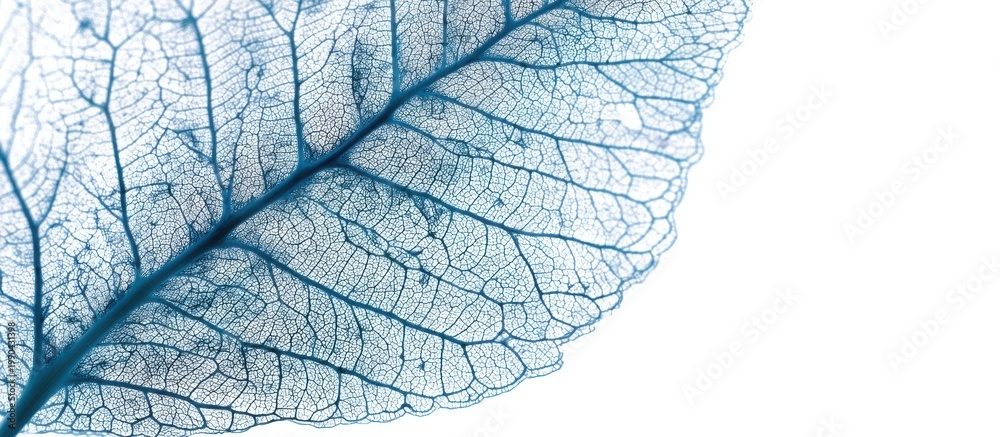 Naklejka premium Extreme close up of skeleton leaf structure, see through veins and fibers, perfectly isolated on clean white background, ultra detailed macro