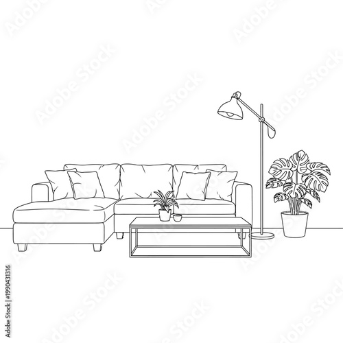 Modern Sectional Sofa with Pillows.