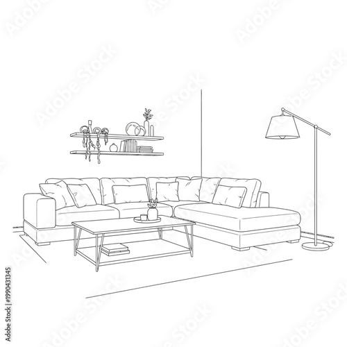 Modern Sectional Sofa with Pillows.